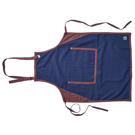 BLUE AND BURGUNDY APRON AND 2 POT HOLDERS SET