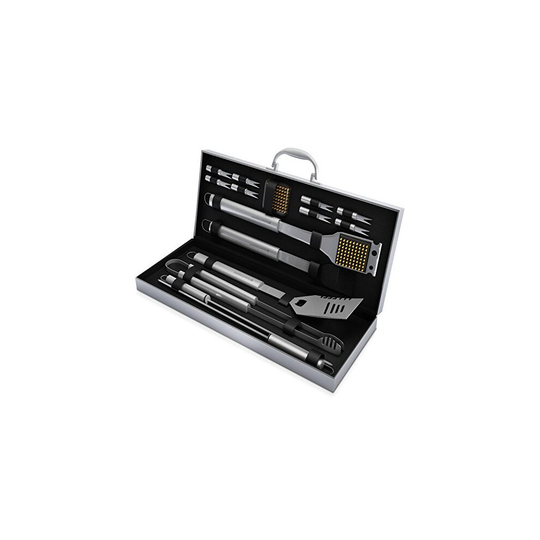 Home Complete BBQ Grill Tool Set 16 Piece Stainless Steel Barbecue Grilling Accessories with Aluminum Case Spatula Tongs Skewers