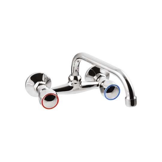 (20cm) Wall Mounted Chrome Washbasin Sink Mixer Tap Round Headed 20/25cm C-type Spout
