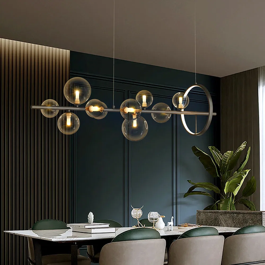 Modern 10-Light Black Kitchen Island Pendant Light With Glass Globe Shade