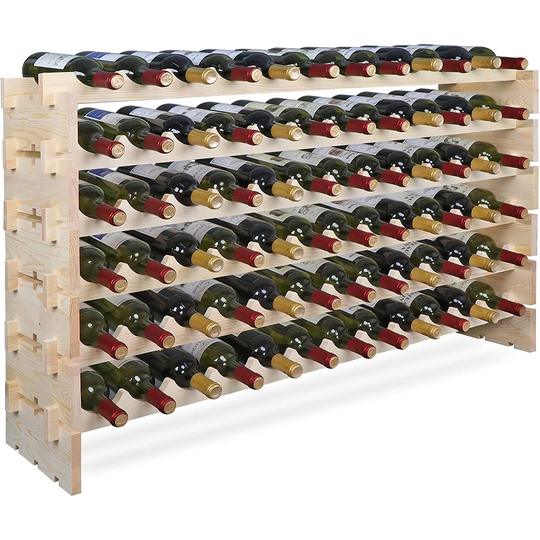Stackable Modular 72 Slots Wine Rack Floor Wine Storage Stand Wooden Wine Holder Display Shelves 72 Slots, Wobble-Free, Solid Wood, Free Standing (Six