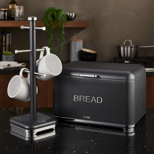 Tower T826016B Kitchen Tree, Glitz Range, 6 Cups Mug Stand, Steel, Noir, One Size
