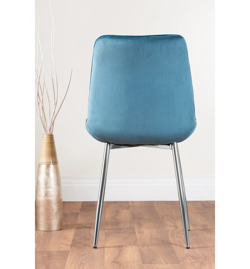 Novara Black Leg 120Cm Round Glass Dining Table & 6 Blue Pesaro Silver Chairs