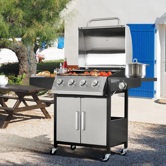 Adayah Dakota Fields 4 - Burner Free Standing Infrared 9900 BTU Gas Grill with Side Burner