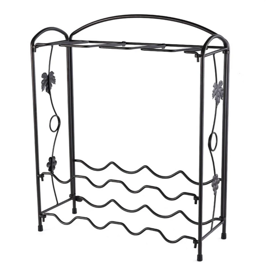 Houchens 8 Bottle Floor Wine Bottle & Glass Rack in Black