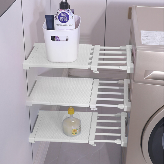(38-55cm) Adjustable Closet Cupboard Storage Organizer Shelf Extendable Divider Rack White