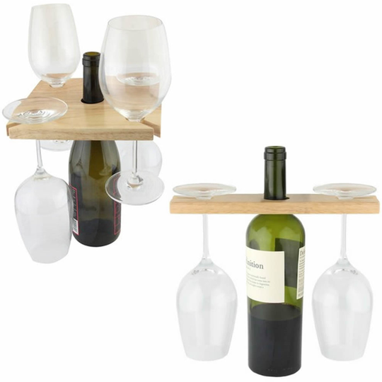 (4 Glass Holder) Wood Home House Wine Bottle & Glass Holder Rack Display Storage Board Gift