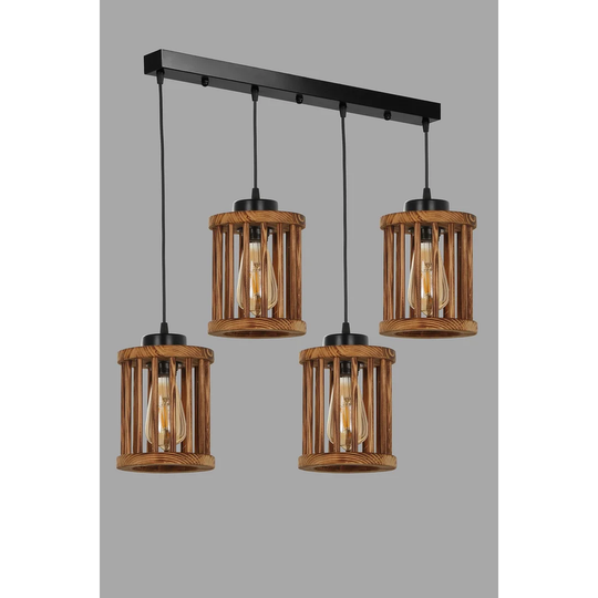 Aleisha 4 - Light Kitchen Island Drum Pendant Wood Accents