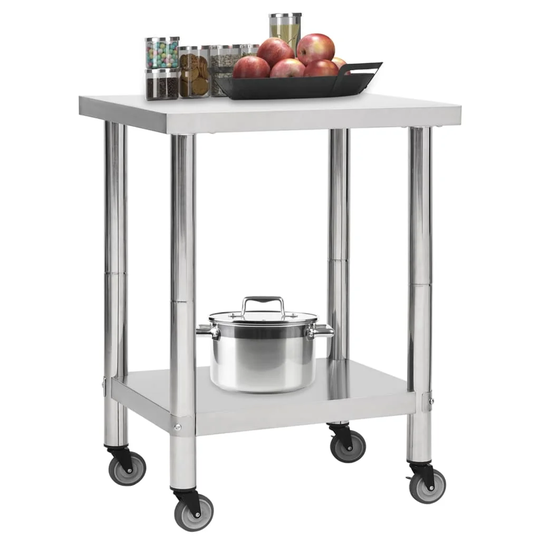Bipnesh 80 Cm Stainless Steel Prep Table with Locking Wheels