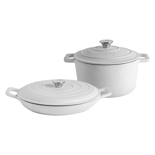 Cast Iron Shallow Casserole Dish with Lid Enameled Hob to Oven 30cm Pebble