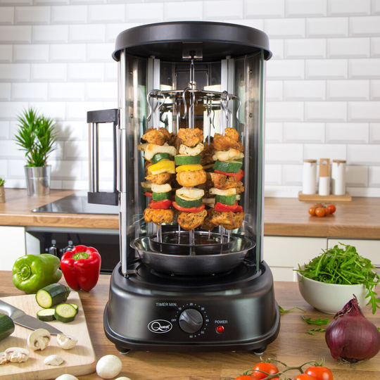 Quest Electric Rotisserie Grill with Glass Safety Door / Cooks Kebabs, Skewers and Roasts