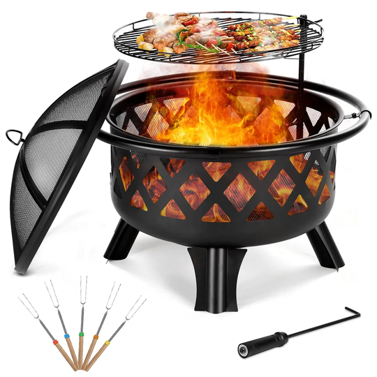 58Cm H x 76Cm W Cast Iron Outdoor Fire Pit with Lid