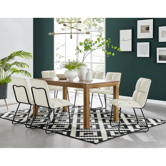 Anders Honey Solid Wood Dining Table & 6 Cream Menen Chairs