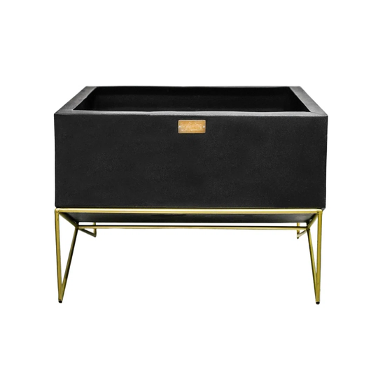 Outdoor Gemini Firebowl With Geometric Frame In Matt Black/Antique Gold H42CM W58CM