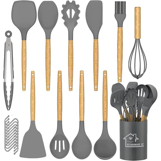 Kitchen Utensil Set - 22Pcs Silicone Cooking Utensils Set, Silicone Kitchen Utensils (Gray)