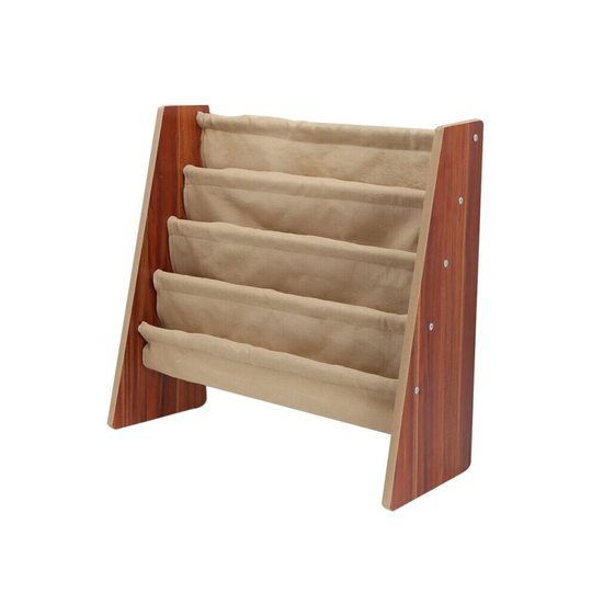 (Cream) Kids Book Shelf Wooden Sling Storage Rack
