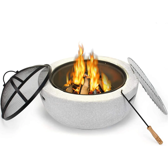 Pierrot 30Cm H x 60Cm W Concrete Wood Burning Outdoor Fire Pit with Lid