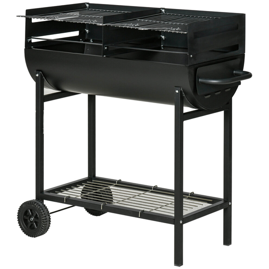 Outsunny Portable Outdoor Charcoal BBQ Grill Cart 2 Rolling Wheels