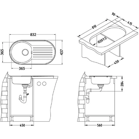 Cael 83.2 cm x 43.7 cm Kitchen Sink
