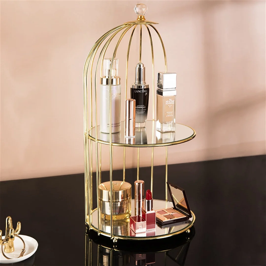 Cosmetic Storage Box Cosmetic Storage Rack Desktop Bird Cage Cosmetic Storage Box (Color : Double Layer)