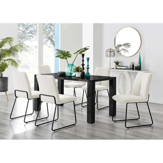 Pivero Black High Gloss Dining Table & 6 Cream Halle Chairs