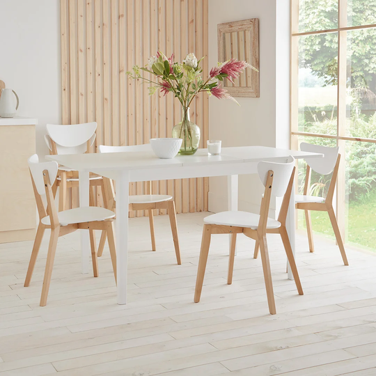 Paul 4 Seat Extending Dining Table White & 6 Chairs