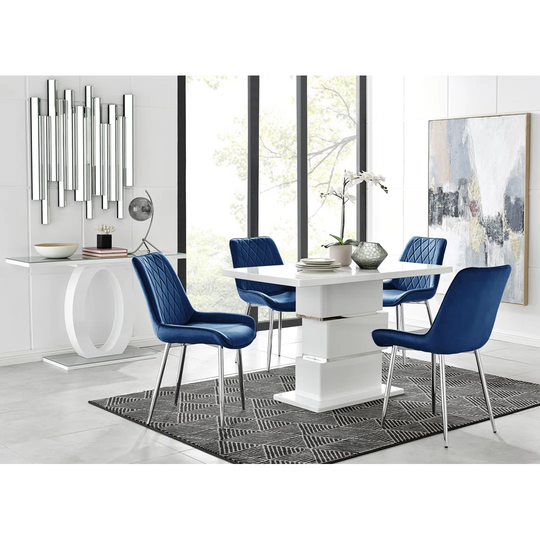 Apollo 4 Dining Table And 4 Navy Pesaro Silver Leg Chairs