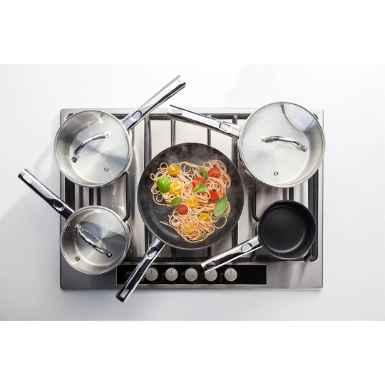 5-Piece Set Stainless Steel Pans, K0C1, 20Cm, 18Cm And 16Cm Saucepans With Lids, 14Cm Milk Pan And 26Cm Frying Pan, Oven Safe