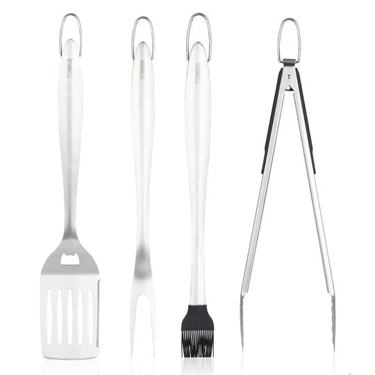 Tower T932002 4 Piece BBQ Tools Set, Stainless Steel