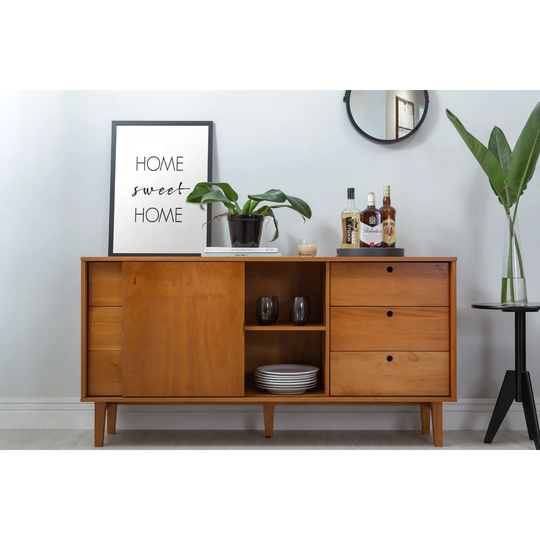 156 Cm Wide 6 Drawer Pine Solid Wood Sideboard