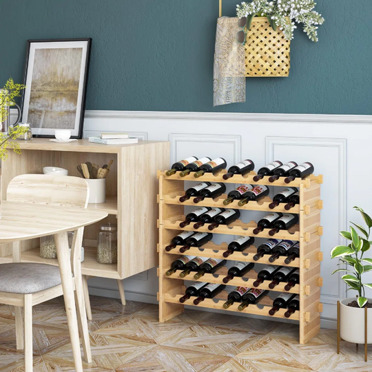Wine Rack Free Standing 36 Bottles Holder Stackable Bottle Rack Storage 4 Tiers Bamboo Wine Cabinet 85X24x57cm