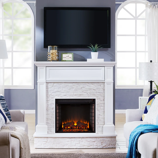 Contreras Faux Stone Infrared Media Electric Fireplace