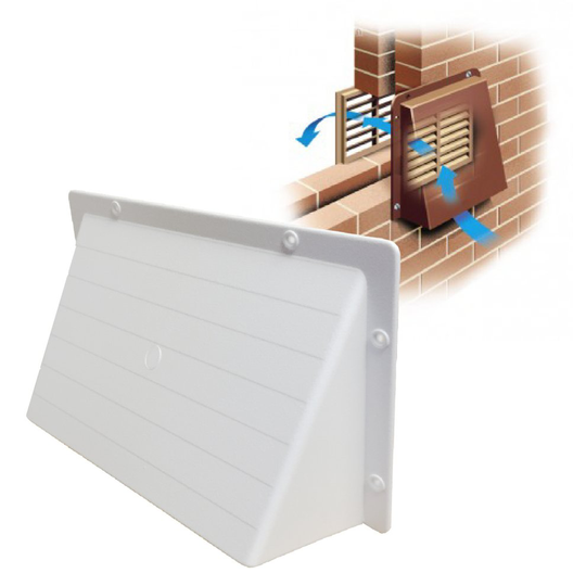 White Hooded Cowl 9" x 6" Vent Cover for Air Bricks Grilles Extractors Vents