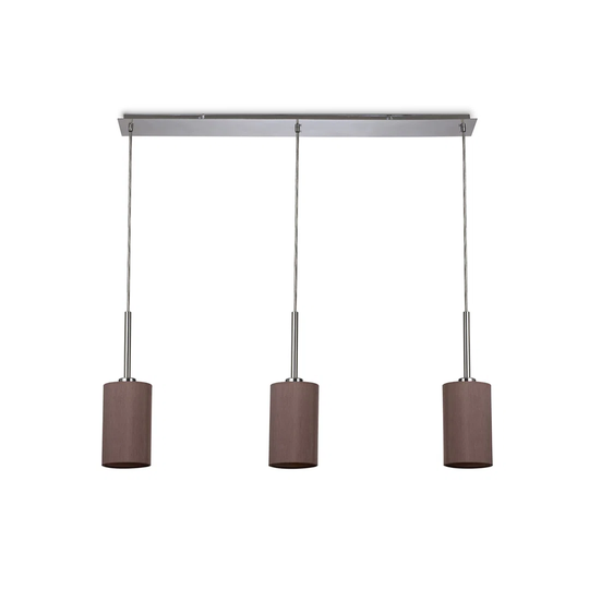 Eluster Polished Chrome 3 Light E27 3M Linear Pendant, C/W 120Mm Dual Faux Silk Shade, Taupe/Halo Gold