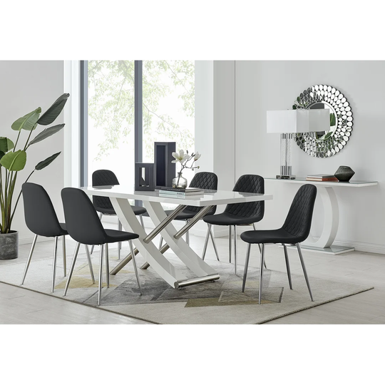 Mayfair 6 Dining Table And 6 Black Corona Silver Leg Chairs