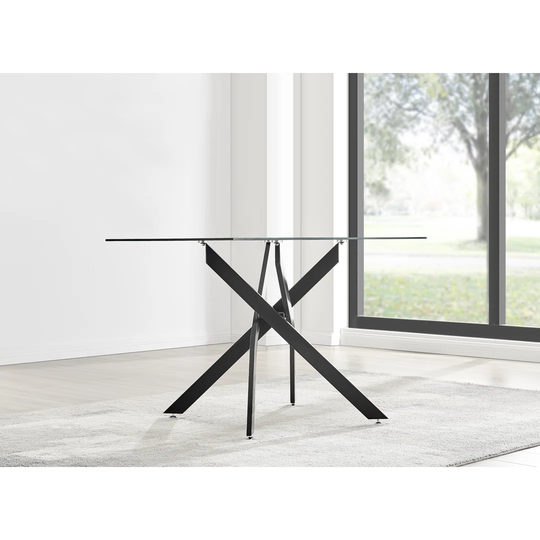 Leonardo Black Leg Glass Dining Table & 6 Mustard Pesaro Silver Leg Chairs