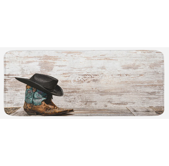 Hera Western Rodeo Cowboy Grunge Hat Kitchen Mat