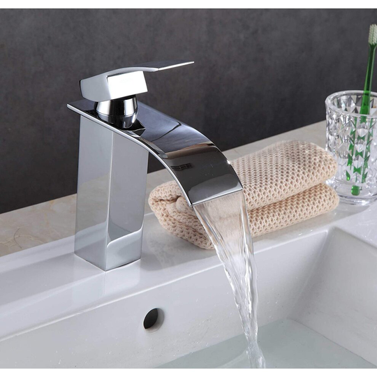 Bathroom Basin Taps Mixer Mono Chrome Brass Waterfall Square Faucet