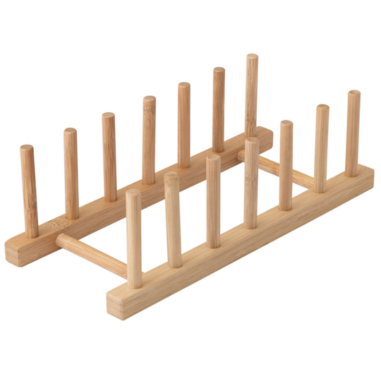(Small) Beech Wood Wooden Long 10 Plates Plate Rack Stand Holder Drainer Kitchen