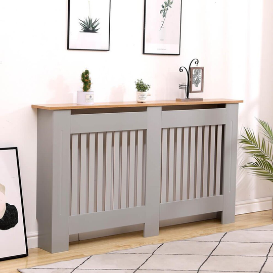 Large Grey Oak Top Radiator Cover Wooden Wall Cabinet Shelf Slatted Grill York