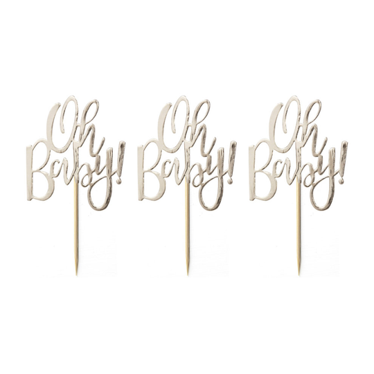 Gold Foiled :OH BABY!: Baby Shower CUPCAKE TOPPERS Pack of 12