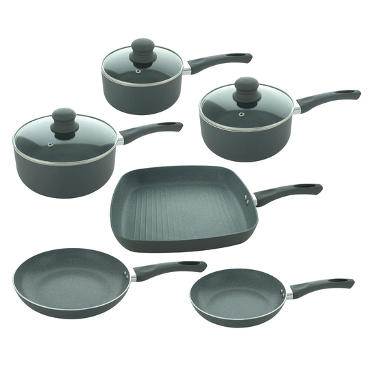 9 Piece Marble Cookware Saucepan Pan Set Non Stick Cooking Grill Stainless Steel