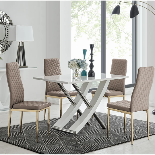 Chowchilla 4 Dining Table And 4 Mustard Gold Leg Chairs