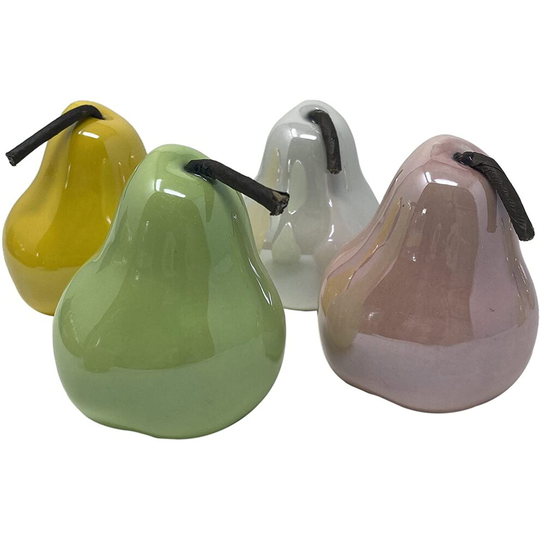 (Set of 4, All Colour) Handmade Glossy Ceramic Pear Ornament, Nordic Porcelain Fruit Figurine, Sculpture Kitchen Shelf / Dining Table Décor, Tabletop