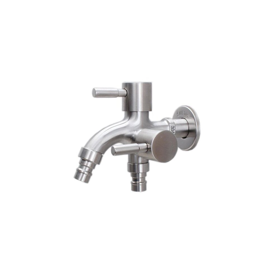 Stainless Steel Washing Machine Faucet- 1in 2 out Multifunctional Water Tap, Double Bibcock Outdoor Garden Washing Machine Mop Tap