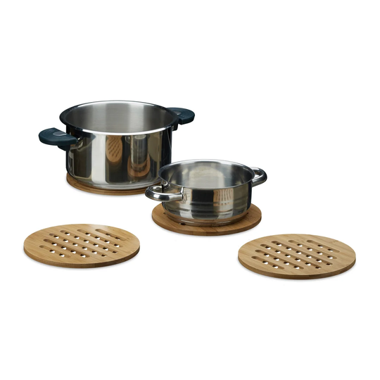 Hillman Round Bamboo 4 Piece Pot Holder Set