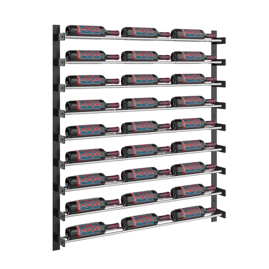 Evolution Series Wine Wall Rack 1143Mm (27 Bottles, Matte Black Frames With Chrome Rods)