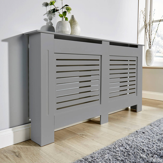 Large Grey Radiator Cover Wooden Wall Cabinet Shelf Slatted Grill