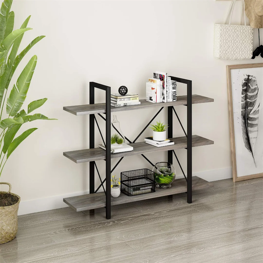 Bookshelf 3 Tiers, Floor Standing Industrial Bookcase, Rustic Wooden And Metal Home Shelf Storage Rack, Display Shelving Units For Bedroom,Living Room