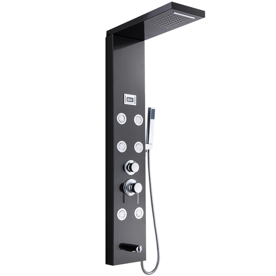 Belfry Bathroom Shower Panel System, Column Tower Set With LED Temperature Screen, Stainless Steel, Rainfall Handheld Shower And Body Jets Waterfall S
